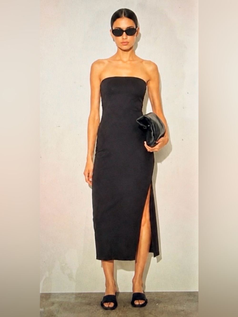 NWOT Vitamin A Strapless Ribbed Midi Dress in Black Size Small